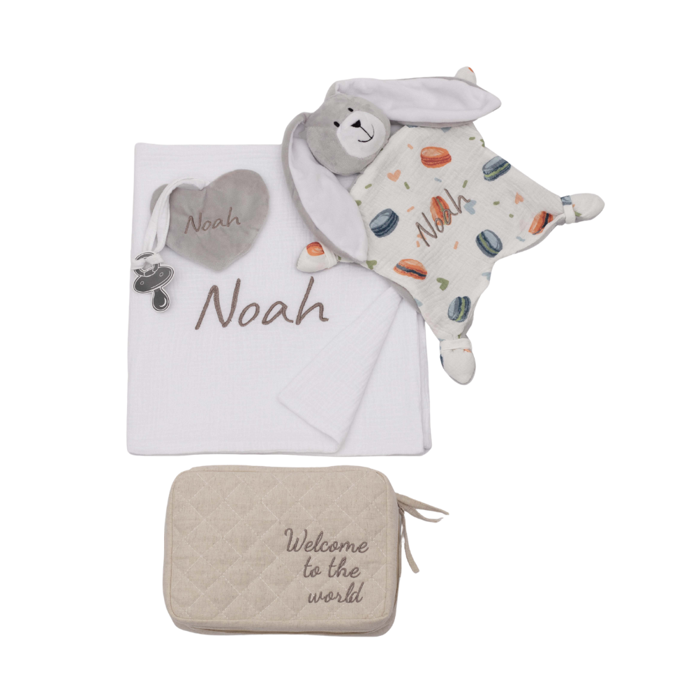 ბავშვის მუსლინის საბნის ფორმის კურდღლის სასაჩუქრე ნაკრები