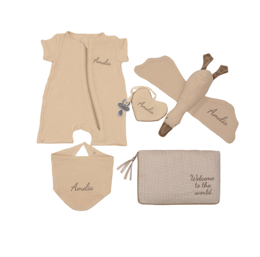 ბავშვის სასაჩუქრე ნაკრები - მუსლინის კომბინიზონი