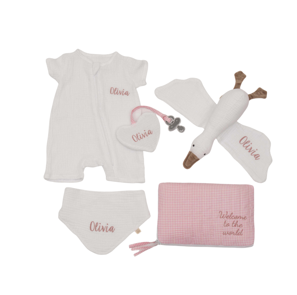 ბავშვის სასაჩუქრე ნაკრები - მუსლინის კომბინიზონი